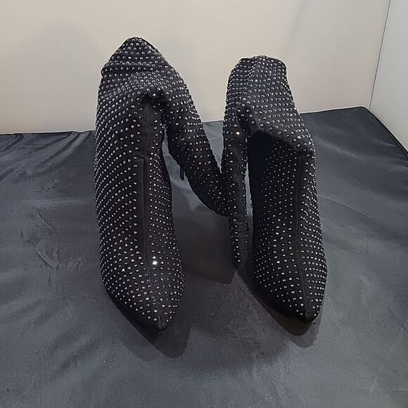 BAMBOO WOMEN'S RETRO RHINESTONE GLITTER BOOT ON CONE TAPERED HEEL G1 - Picture 15 of 16